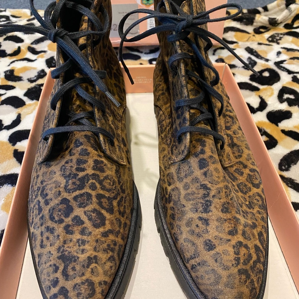 Eric Michael Leather Animal Print Lace-Up Boots